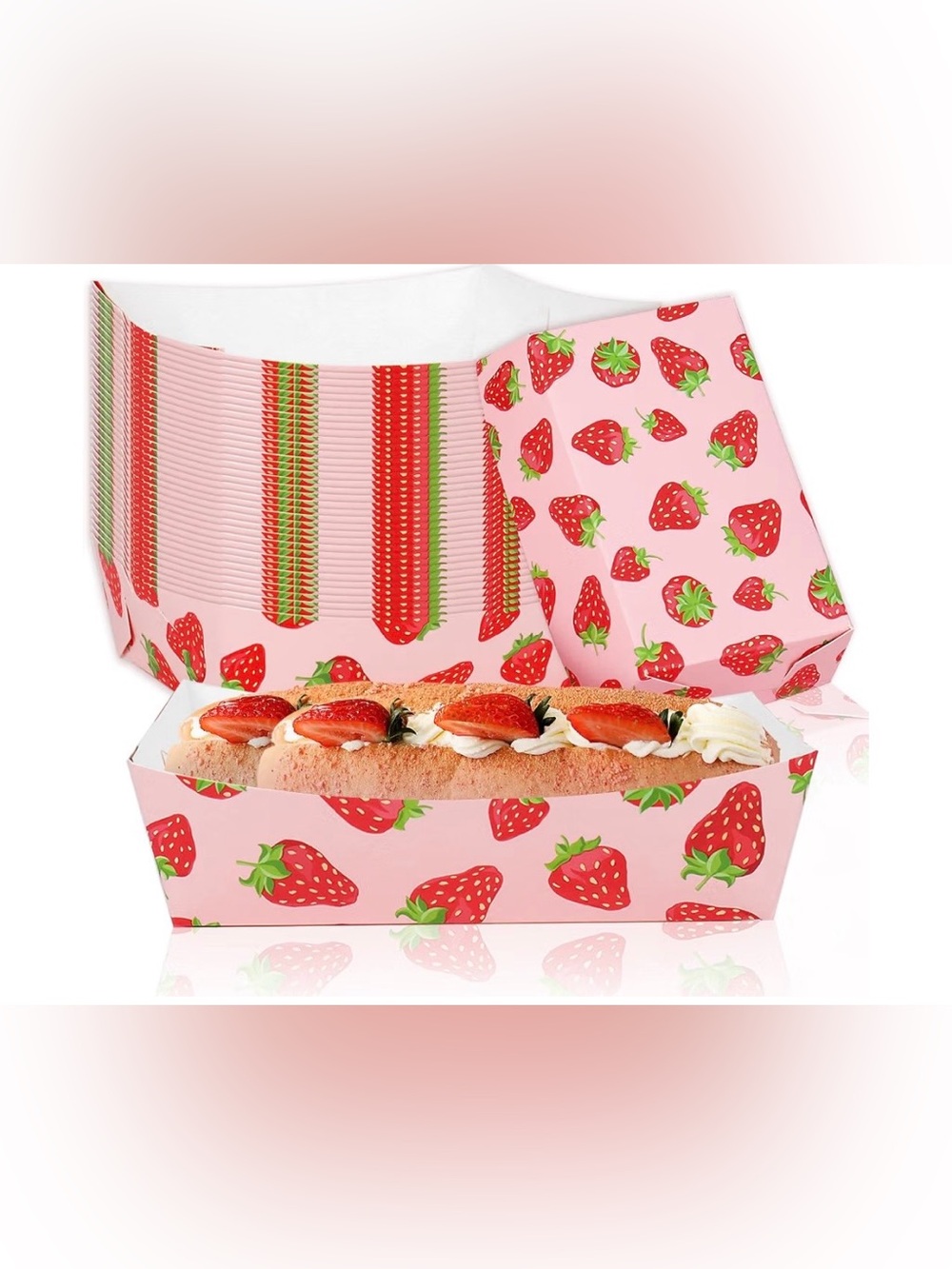 50Pcs Strawberry Paper Food Trays Pink Red Berry Fruit Food Boats